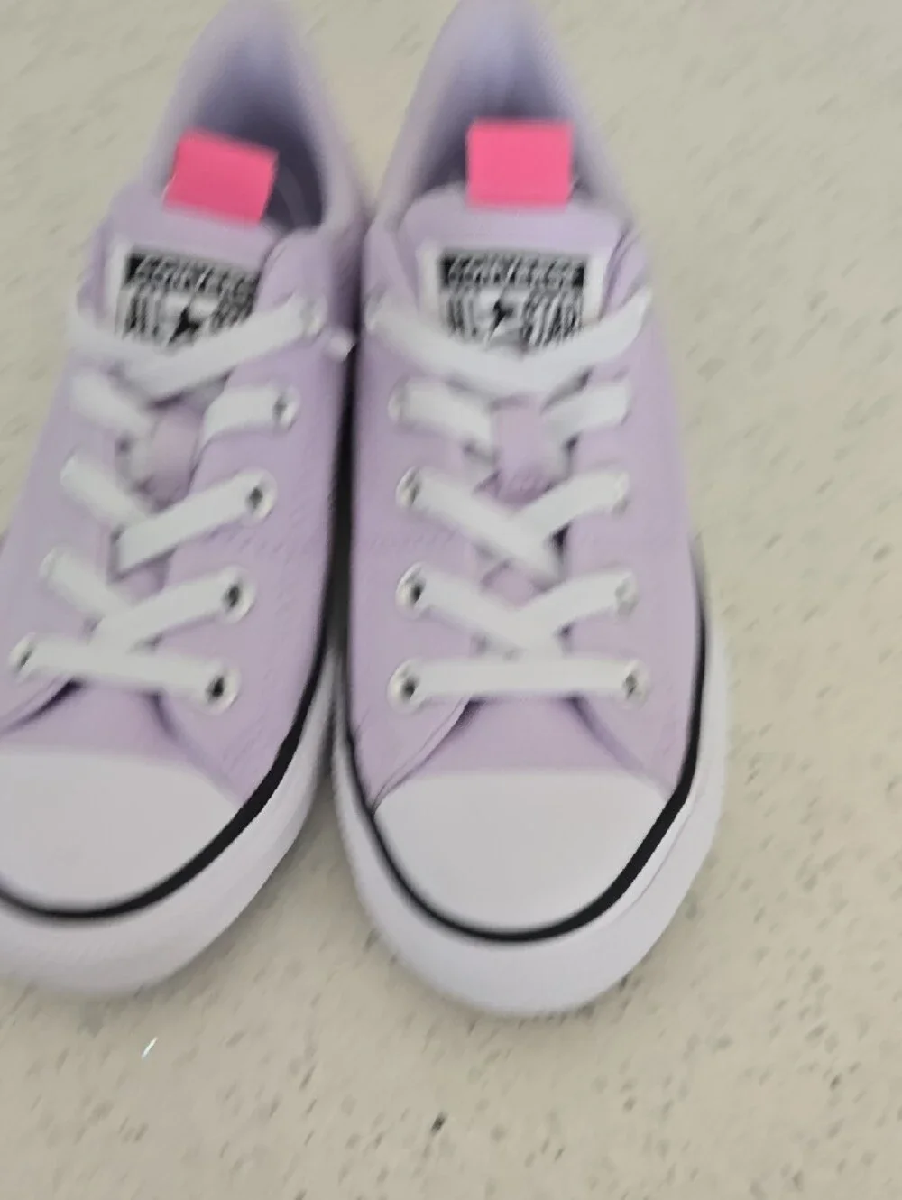Converse Kids Low Top Sneakers in Lavender with Pink Pull Tab
